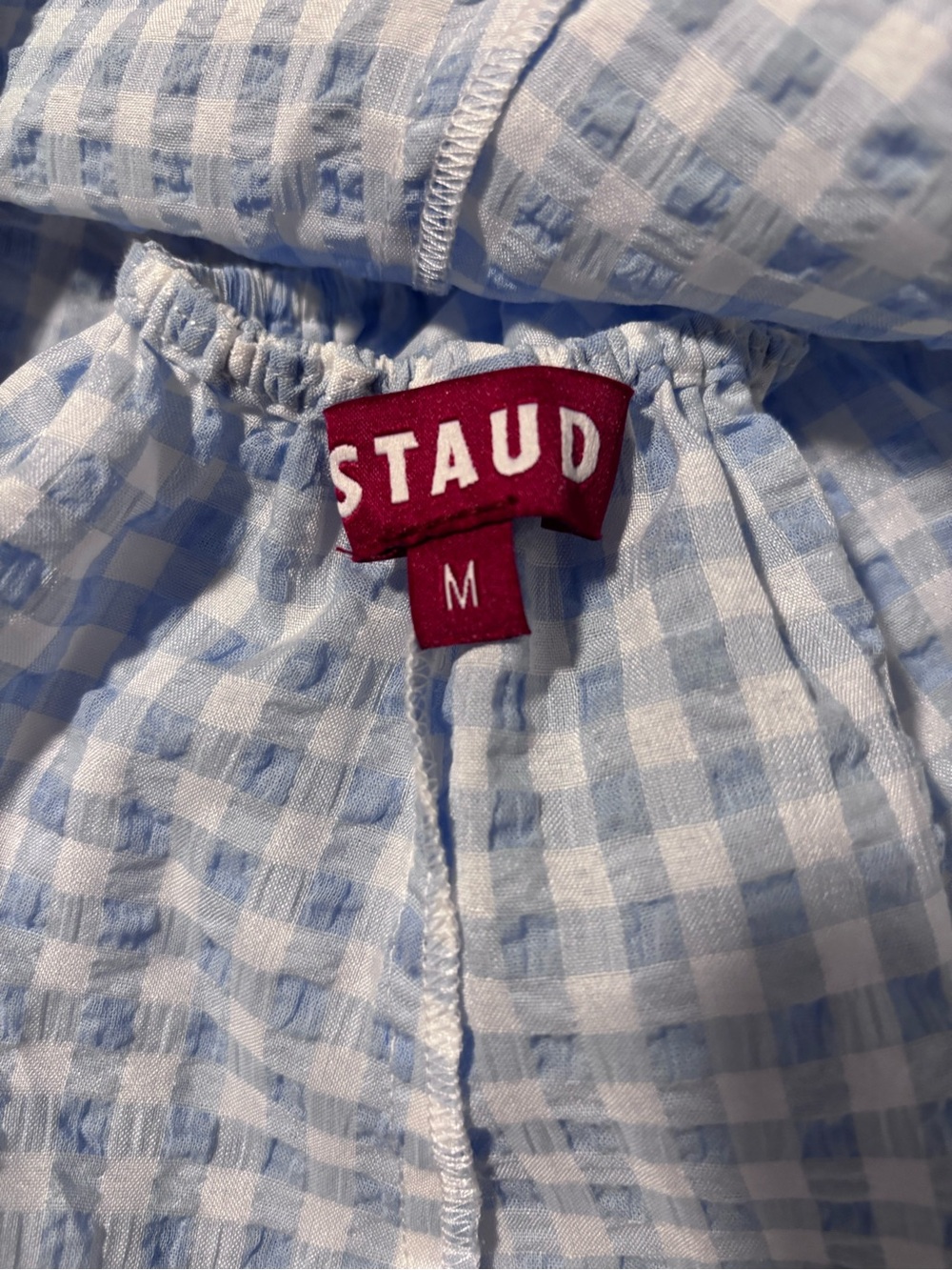 STAUD Marsh Mini Dress Sky Gingham V-Neck with Open Back Tie Size M NWT - Picture 6 of 8